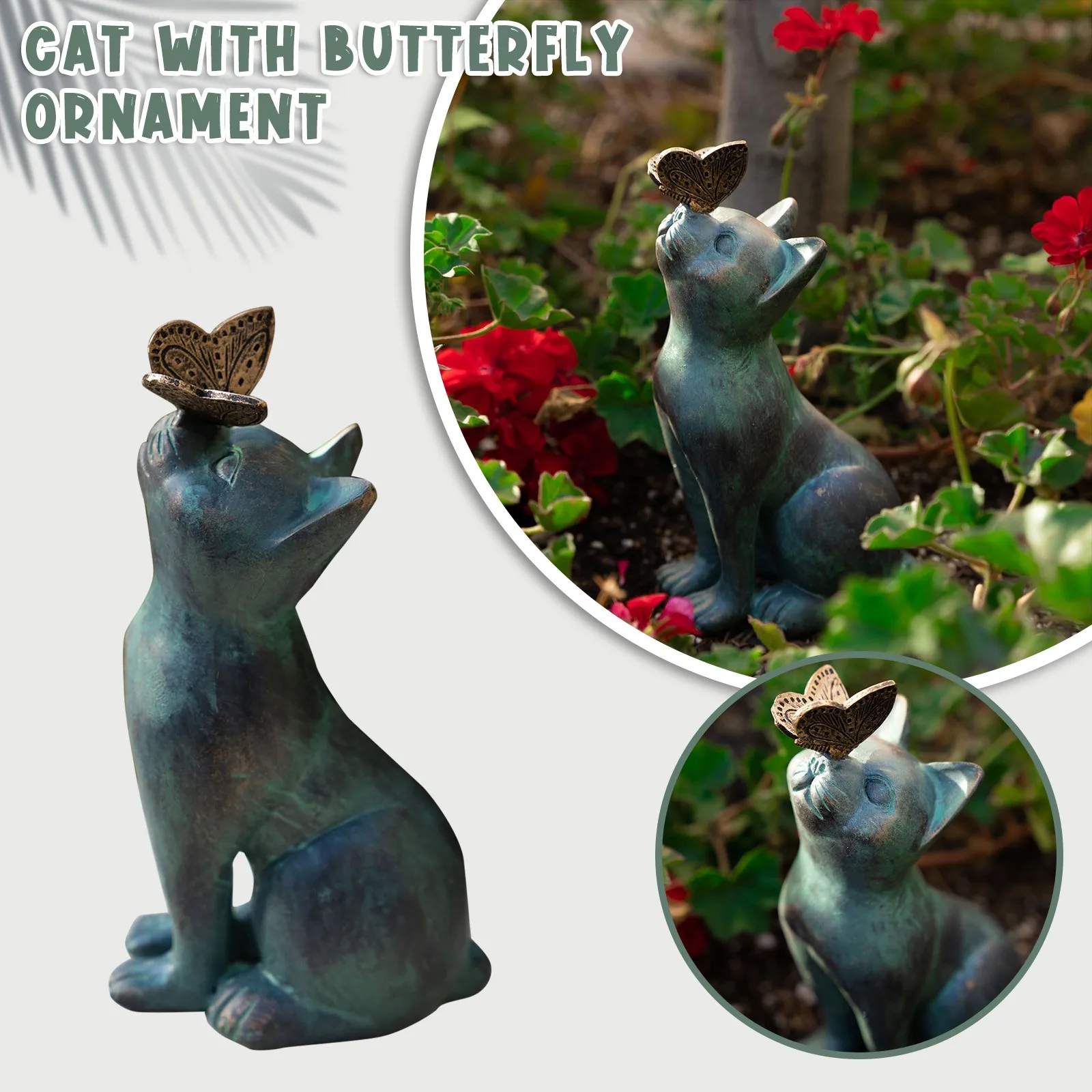 

Curious Cat Indoor Outdoor Figurine Resin Craft Ornament With Butterfly