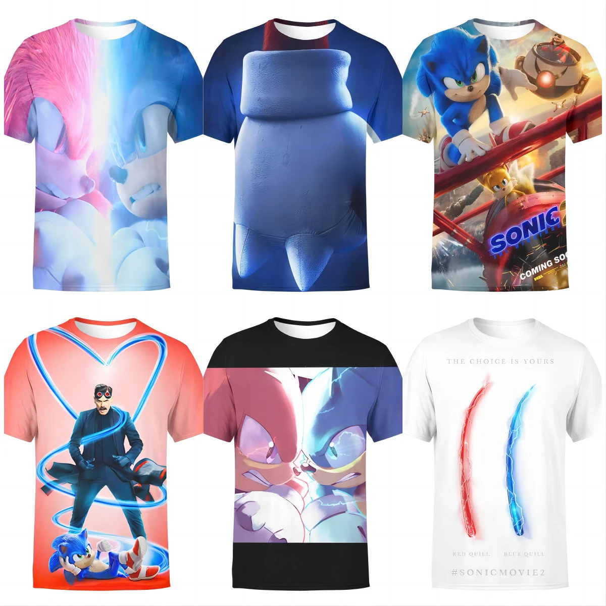 

2022 Summer New 3d Creative Sonic Printing Oversized T-shirt Interesting Men's Round Neck Short-sleeved Tops