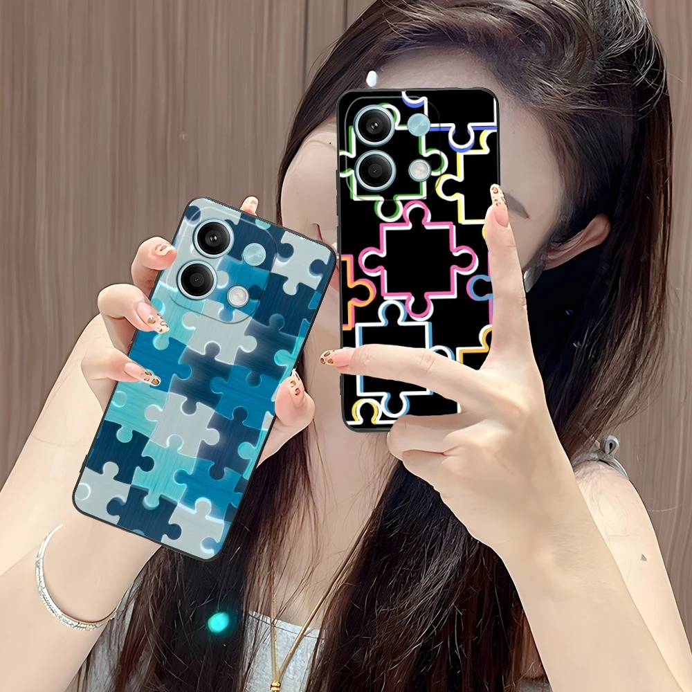 Puzzle Pretty Fashion Mobile Cell Phone Case for Xiaomi POCO M6 M5 M4 M3 X6 X5 X4 X3 F6 F5 F4 F3 F2 C40 Pro GT 5G Black Cover