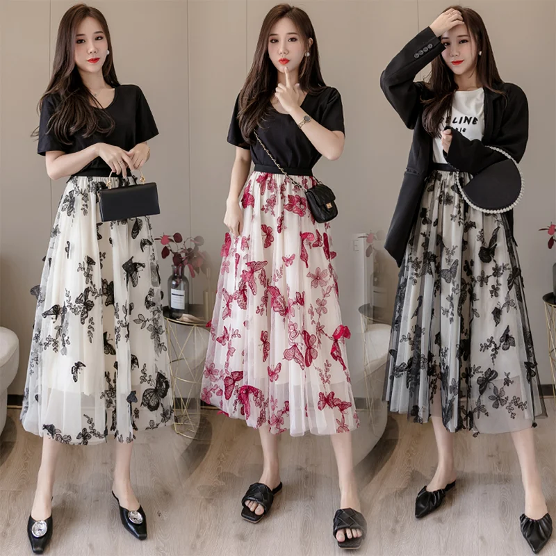 

Женская шифоновая юбка с принтом, трапециевидная газовая юбка с высокой талией в Корейском стиле, лето 2022