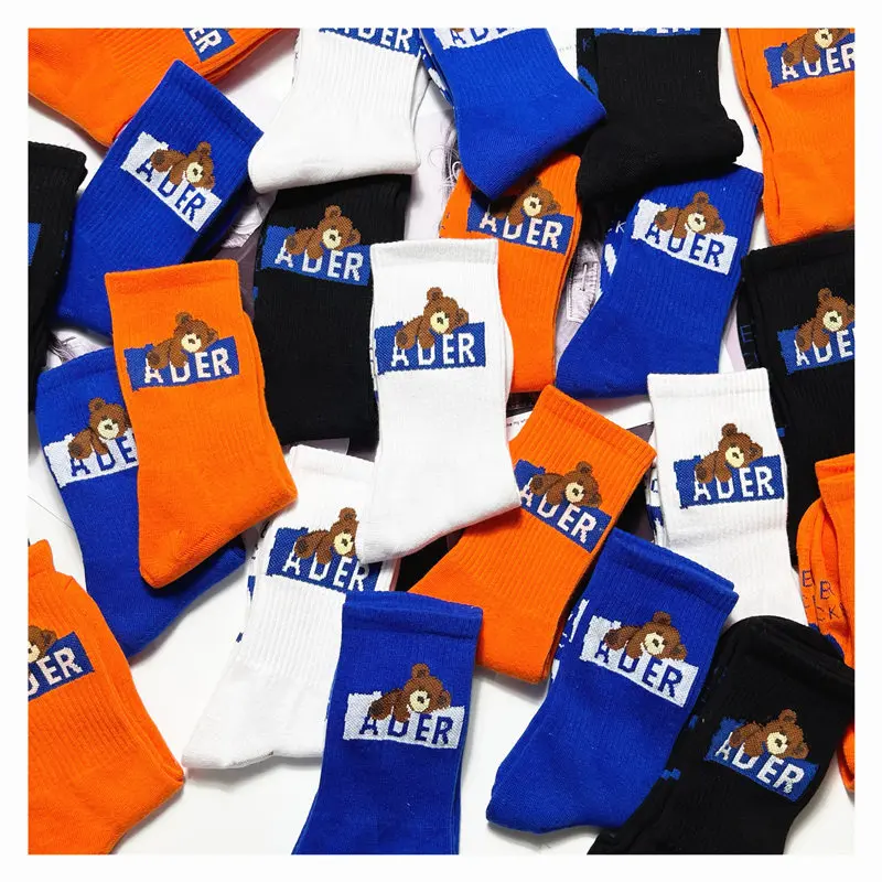 Носки Chao в Корейском стиле бренда Ader с мультяшным медведем уличные спортивные