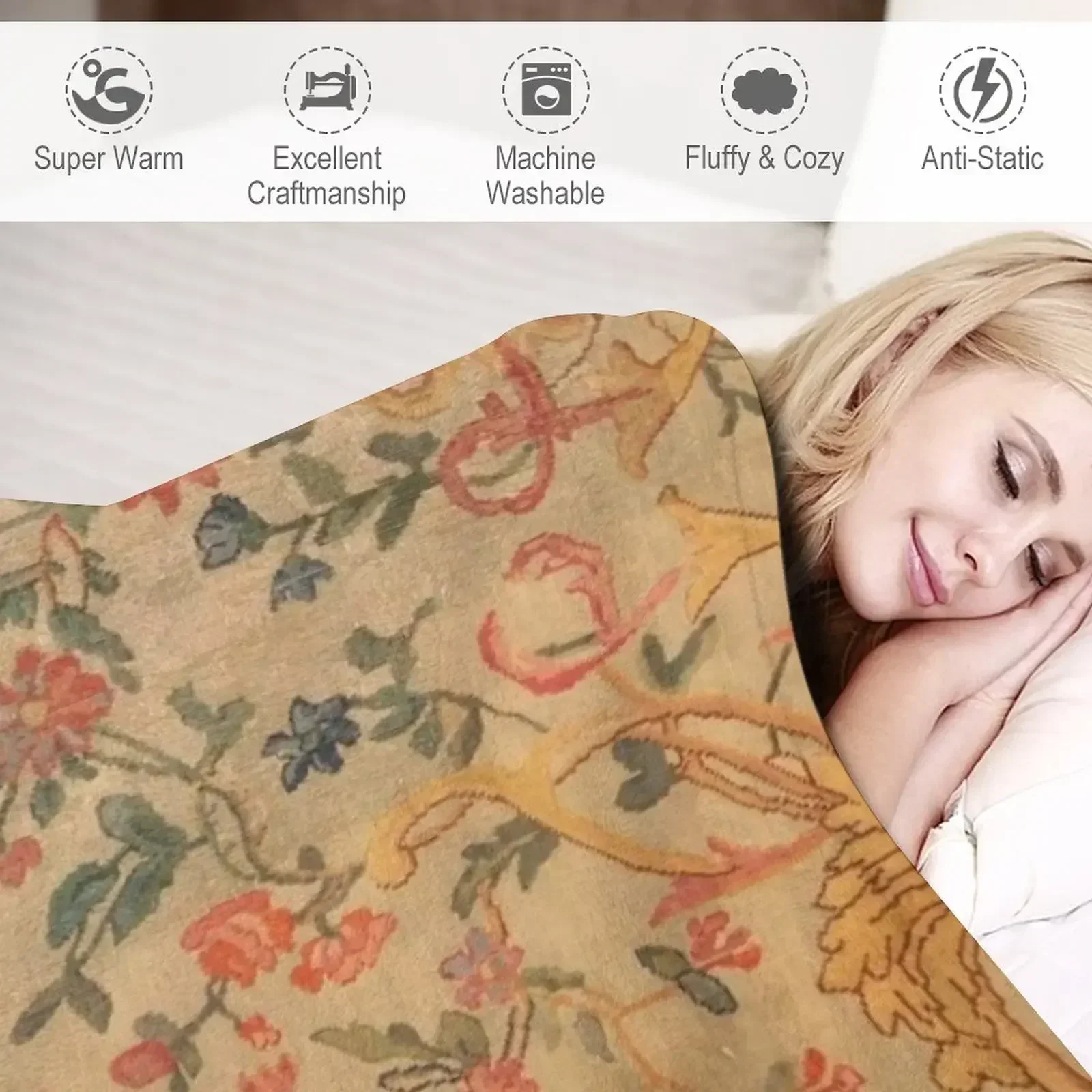 Антикварный французский коврик Savonnerie с принтом самое мягкое утяжеленное