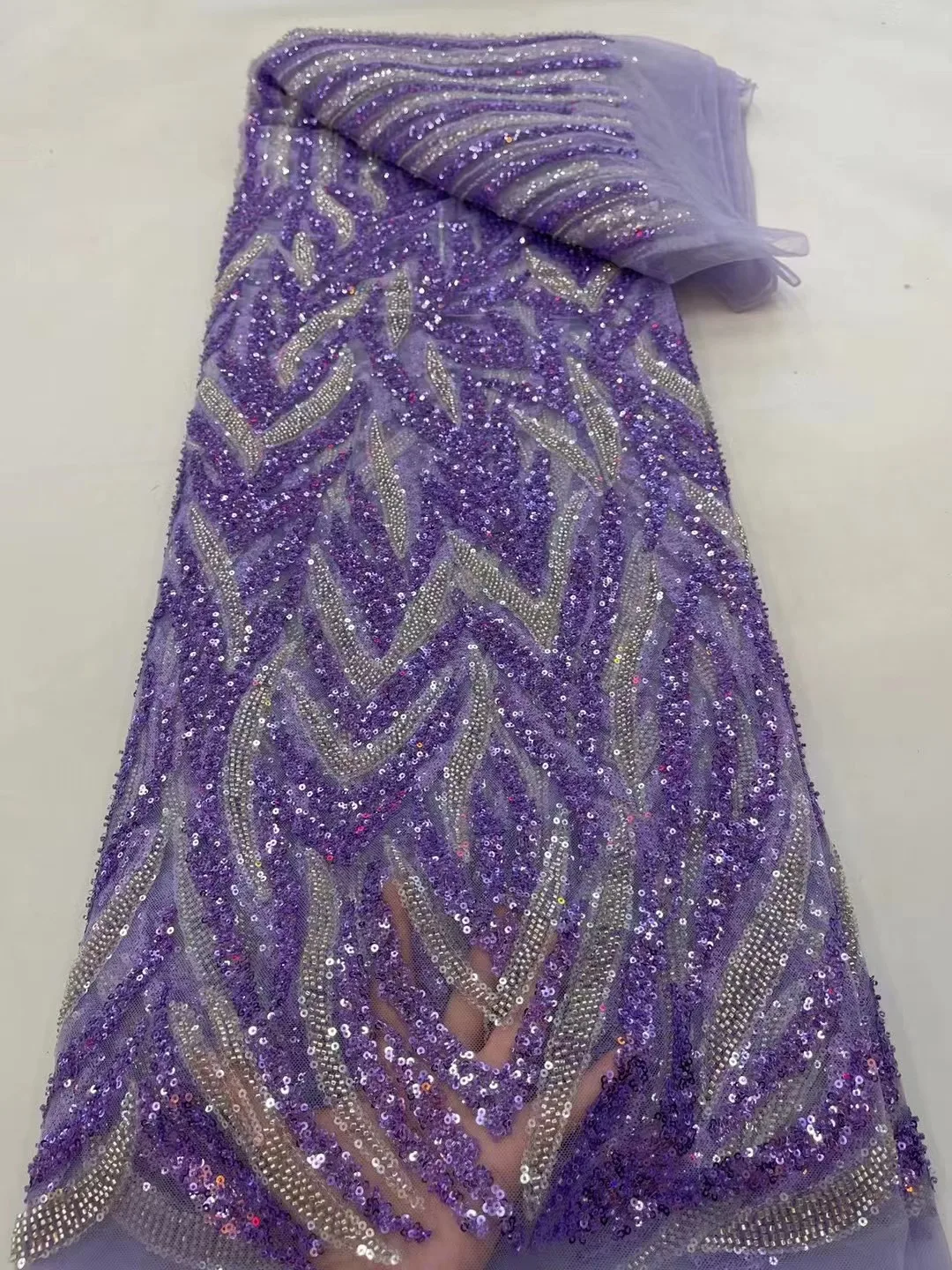 

Фиолетовые Роскошные бусины ручной работы, 3D вышивка, французская Тюлевая кружевная ткань для вечерние НКИ, нигерийская Тяжелая кружевная ткань из бисера для свадьбы
