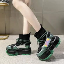 Women 2022 Spring Chunky Sneakers Hidden Heels Wedge Shoes High Top Autumn Leather Casual Dad Shoes Woman Platform Sock Sneakers
