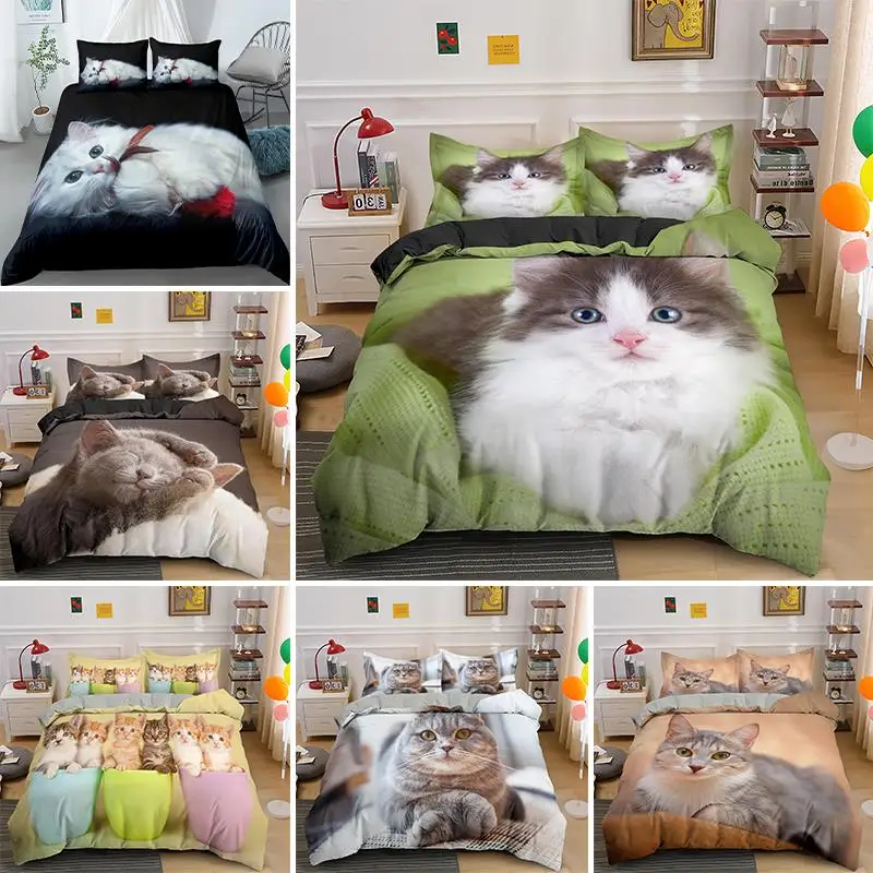 

Funda nórdica de gato 3D para niños y adultos, juego de cama individual, tamaño Queen y King,bonito Animal de lujo,regalo,