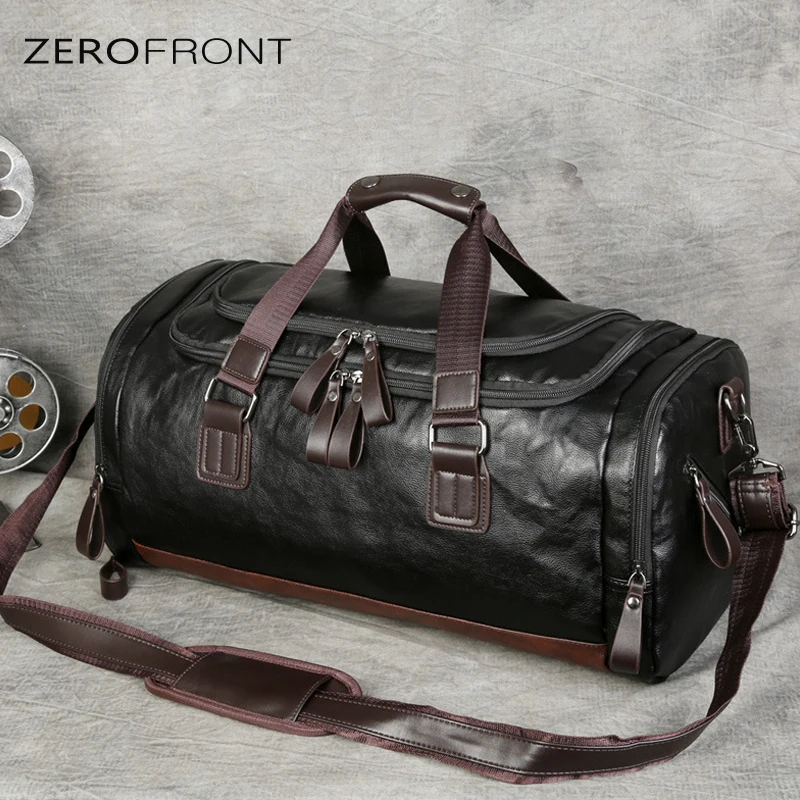 Men's portable leather large capacity travel bag short distance travel bag travel single shoulder bag trend