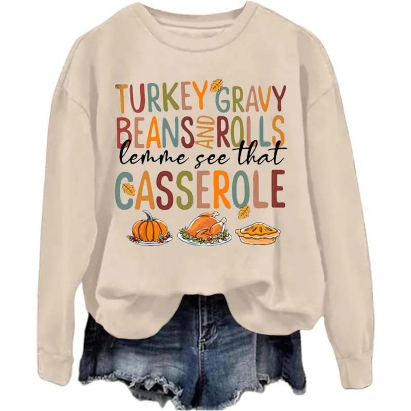Толстовка на День Благодарения женский пуловер с фасолью и индейским соусом