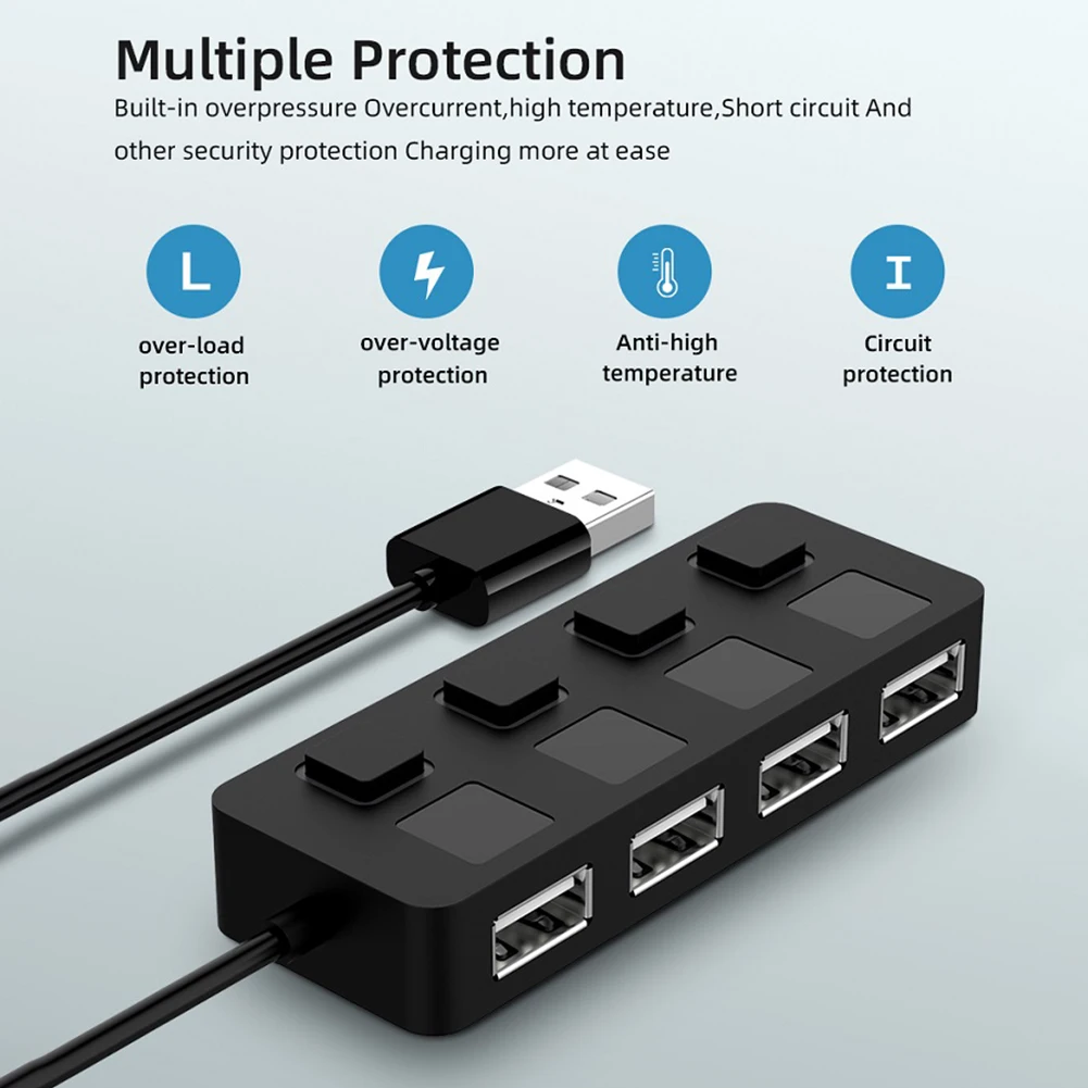

USB 2.0 HUB Multi USB Splitter 4 Ports Expander USB Power Adapter w/ LED Indicator Power Switch USB Flash Drives for Laptop PC