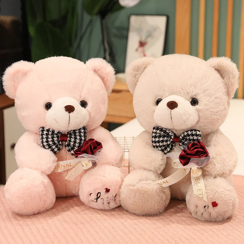 

35/45CM Kawaii Teddy Bear Plush Dolls LOVE Pillow Bow Tie Rose Bears Plush Toys Stuffed for Wedding Decor Gift for Couple Girls