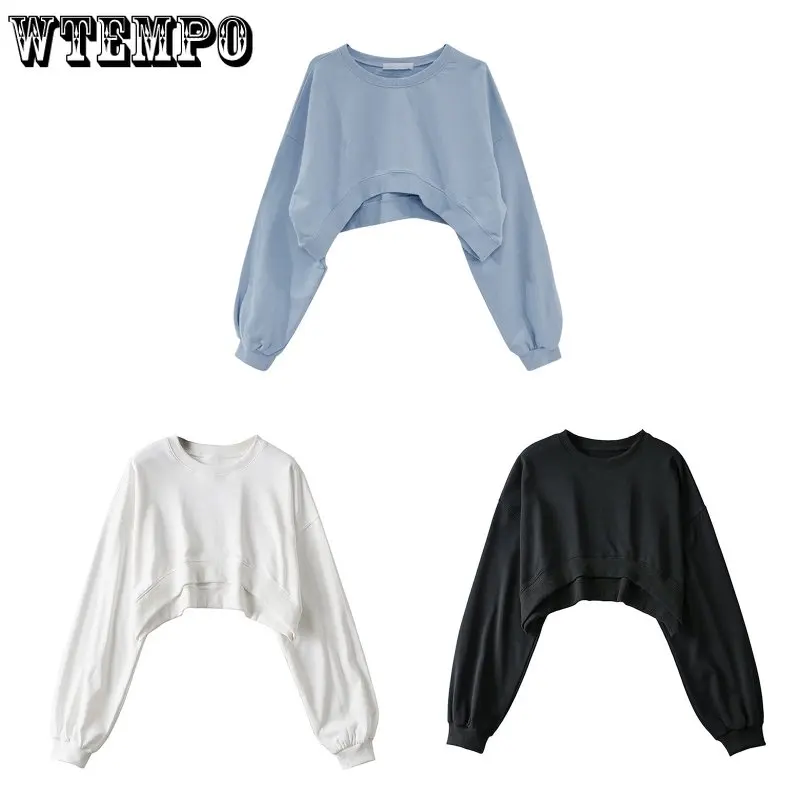 

Women Long Sleeve Crop Top Hoodies Sweatshirt Causal Loose Pullover Tops Drop Shipping