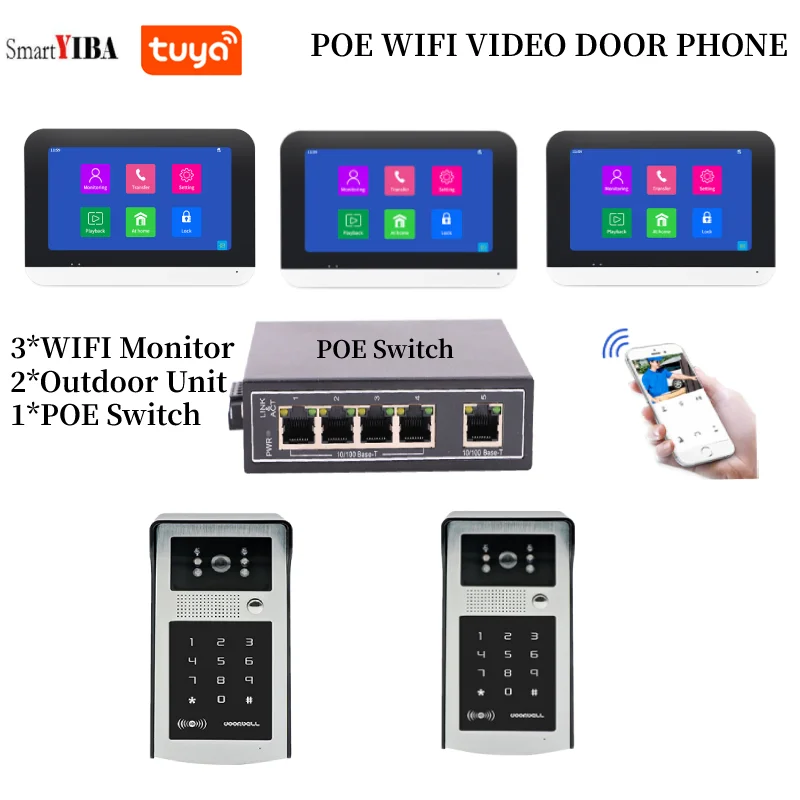 Умный Wi-Fi видеодомофон SmartYIBA с POE переключателем дверной IP-видеодомофон паролем