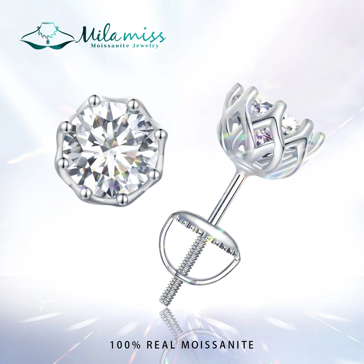 

MILAMISS S925 Stud Earrings Bouquet-like Moissanite Platinum Plated Irregular Earrings Lab Diamond Shining Women Jewelry Gift