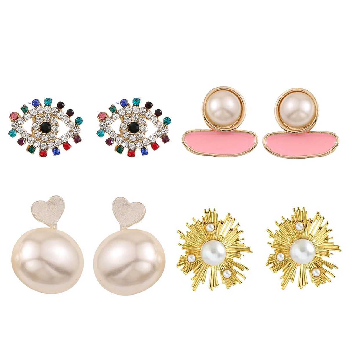 

CARTER LISA Fashion Crystal Evil Eye Stud Earrings For Women Cute Pearl Heart Mini Ball Geometry Ear Jewelry