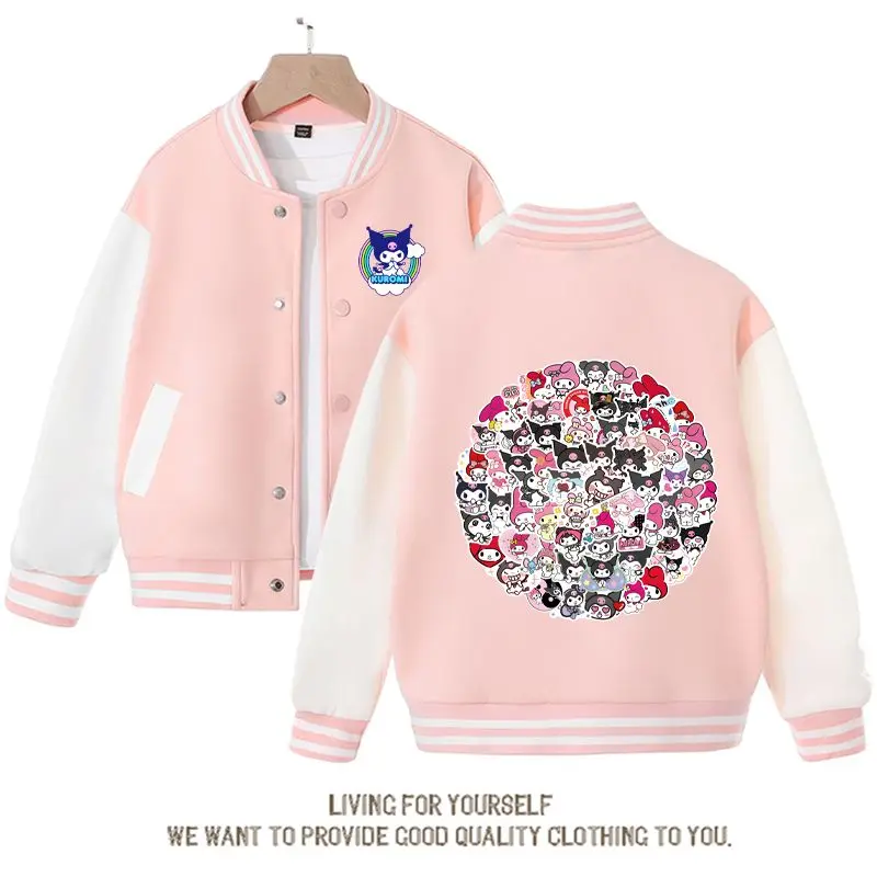 

Sanrio Kawaii Anime My Melody Kuromi Children's Baseball Uniform Cute Cartoon Spring Autumn New Girls Loose Jacket Coat Top Gift