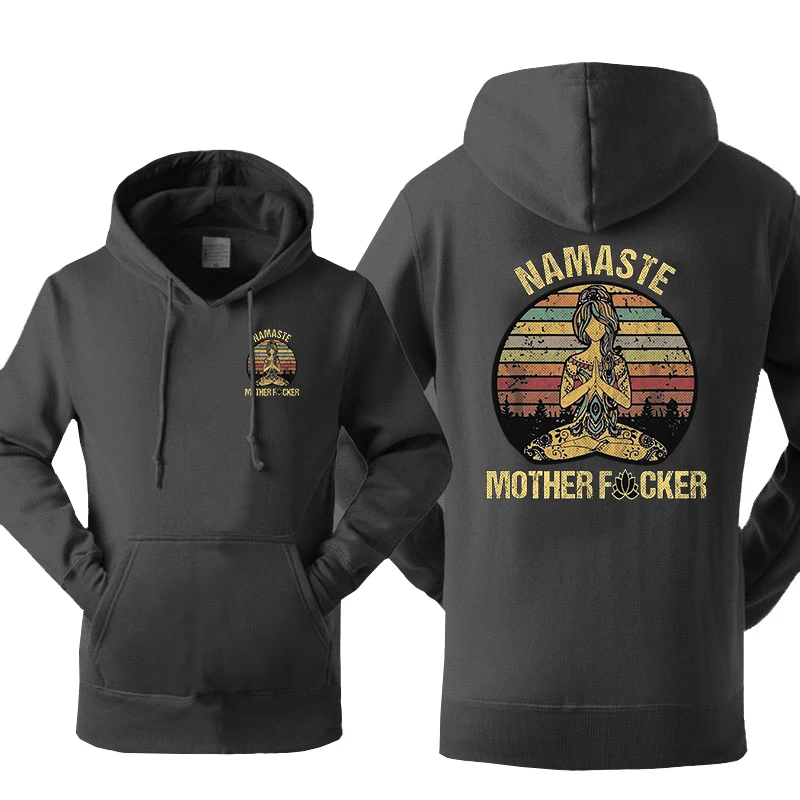 

Yoga Retro Namaste Mother Fcker print Hooded For Men Hoody Soft Pullovers Daily Oversize Outerwear Aesthetic Casual Mans Clothes