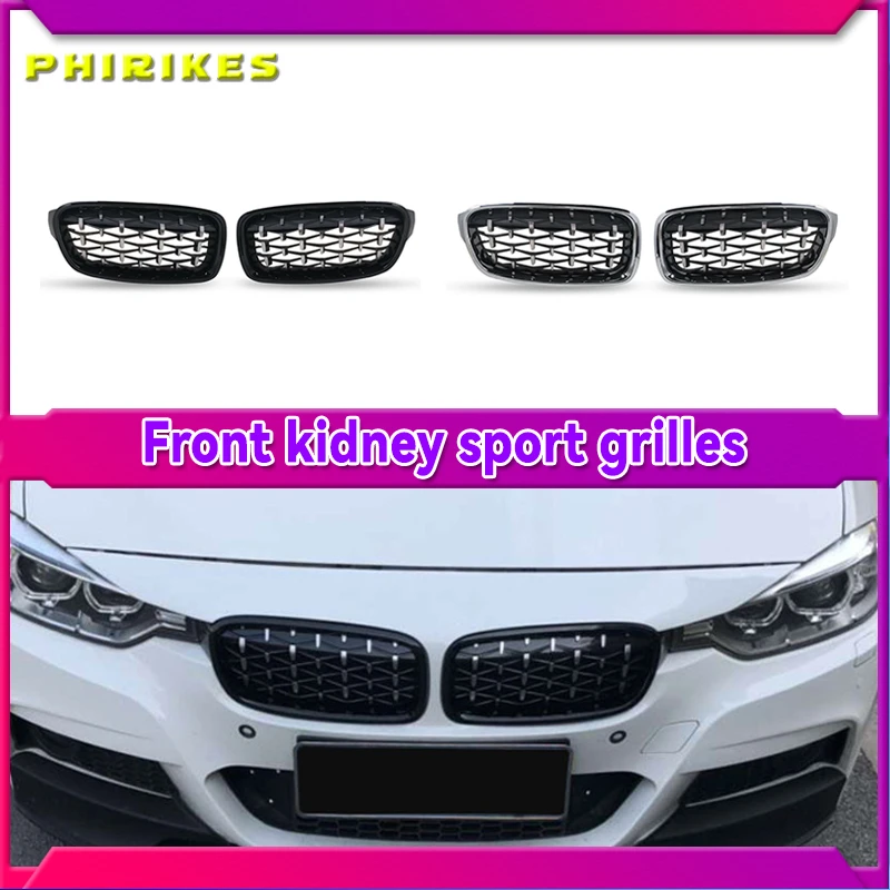 

NEW-Glossy Black Dual Slats Front Kidney Grille Chrome Diamond Grill Replacement for BMW 3 series F30 F31 F35 2011-2019