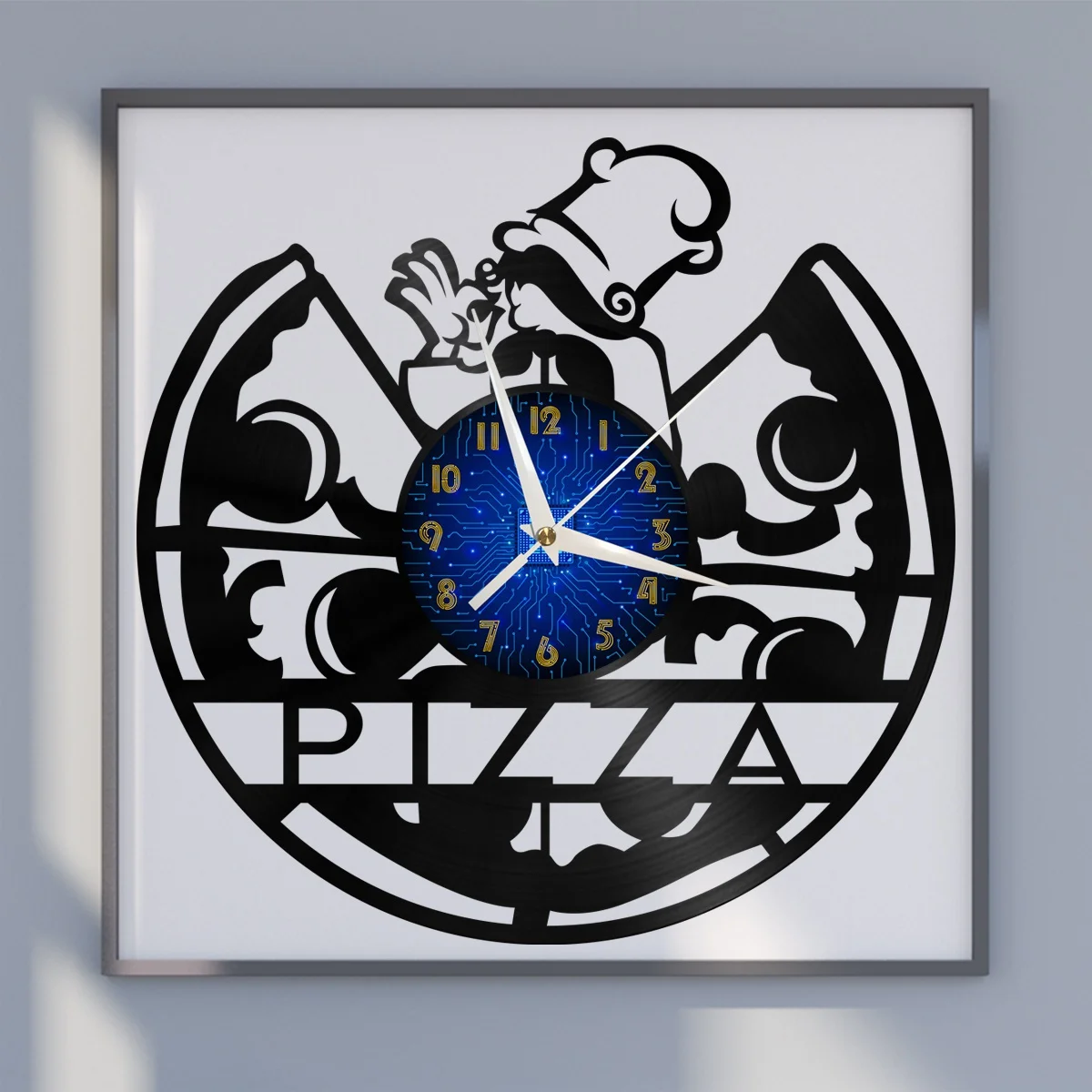 

Pizza Chef Vinyl Wall Clock, Vinyl Record Clock Wall Art Silent & Non-ticking