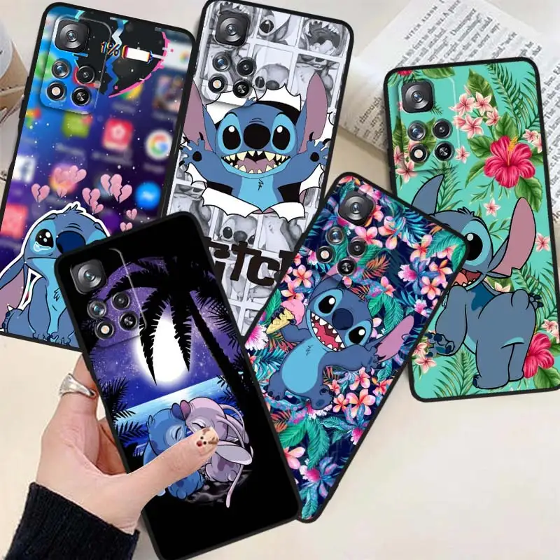 

Disney Cartoon Stitch Phone Case For Xiaomi Redmi Note 12 11E 11S 11 11T 10 10S 9 9T Trubo Pro Speed Plus 5G Black Cover