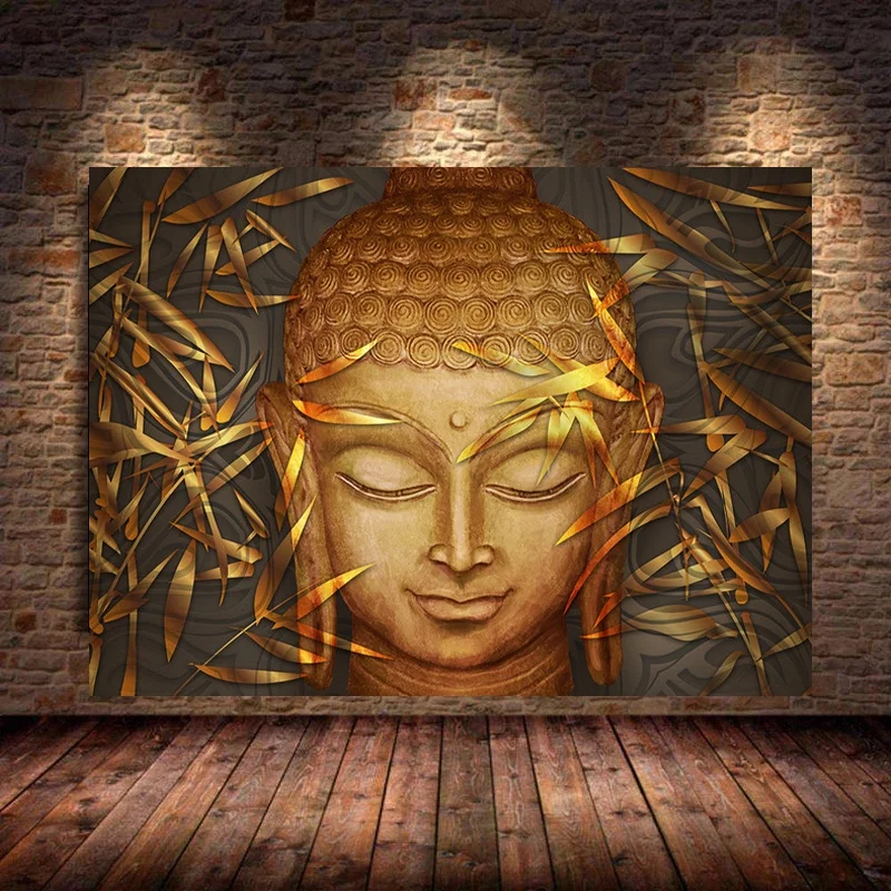 

Modern Buddhism Canvas Art Poster Golden Buddha Zen Painting And Prints Wall Art Pictures for Living Room Home Decoration Murals