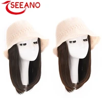 seeano synthetic long wave cap wig female beautiful fisherman hat wig daily use white hat 2022 spring and summer new fashion