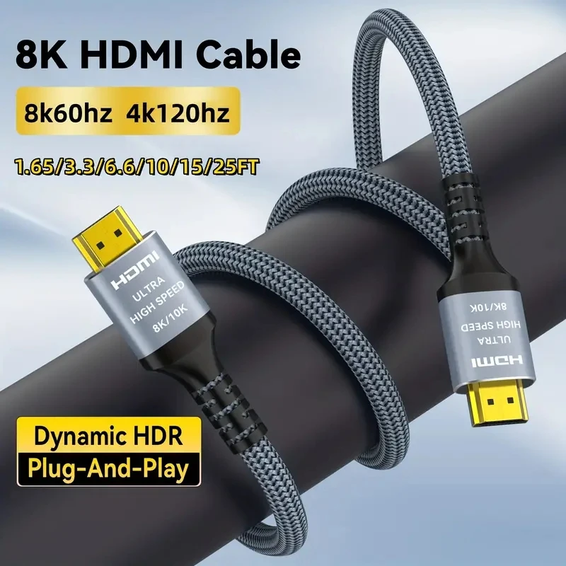 Сверхскоростной кабель HDMI 2.1 48 Гбит/с 8K/60 Гц 4K/120 совместимый с HDTV/PS5/Blu-ray