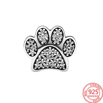 Animal Series 925 Silver Shiny Paw Print Pendant Pet Dog Cat & Bow Charm Fit Pandora Bracelet and Necklace Jewelry Gift 5
