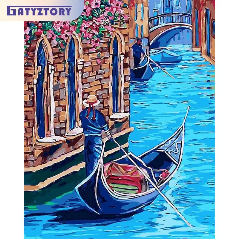 

GATYZTORY 5D DIY Diamond Embroidery River boat Diamond Painting Scenery Cross Stitch Full Square Round Rhinestone Pictures Craft