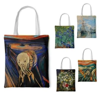 vintage art oil painting fashion canvas tote bag van gogh cartoon casual ladies shoulder bag high quality eco shopping bag