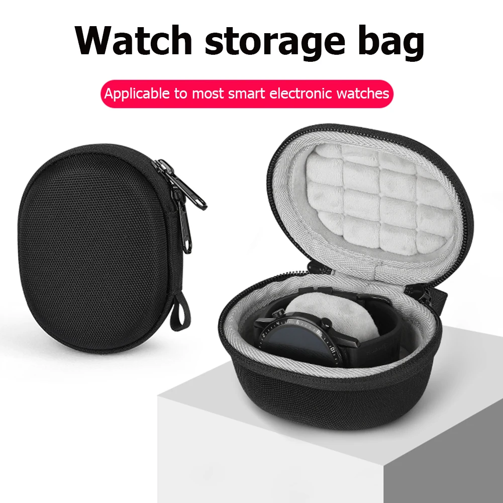 

For Galaxy Watch5/Apple Watch/Haylou GST EVA Explosion-proof Storage Box Portable Plush Watch Storage Carrying Box Waterproof