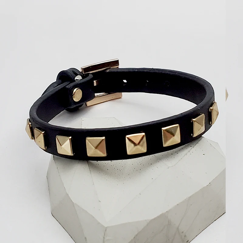 Bracelet Women Men Artificial Leather Wrap Stud/Rivets Fashion Color Charm Bracelets Gold Square Rivets Punk Style Bangle
