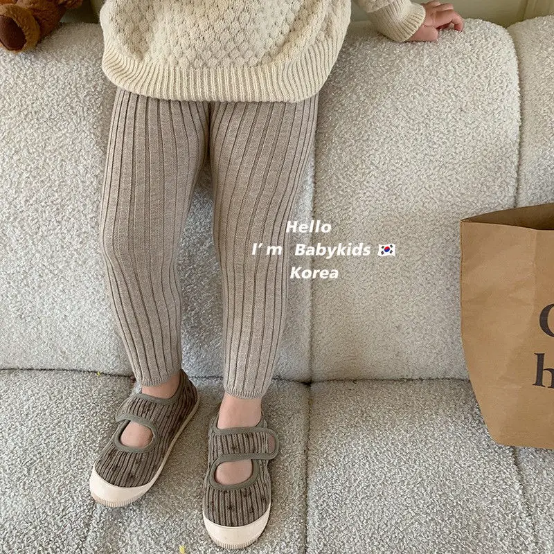 

2022 Pants Leggings Skinny Ankle Length Elastic Waist Solid Cotton Simple New Casual Warm Comfortable Autumn Children Girls