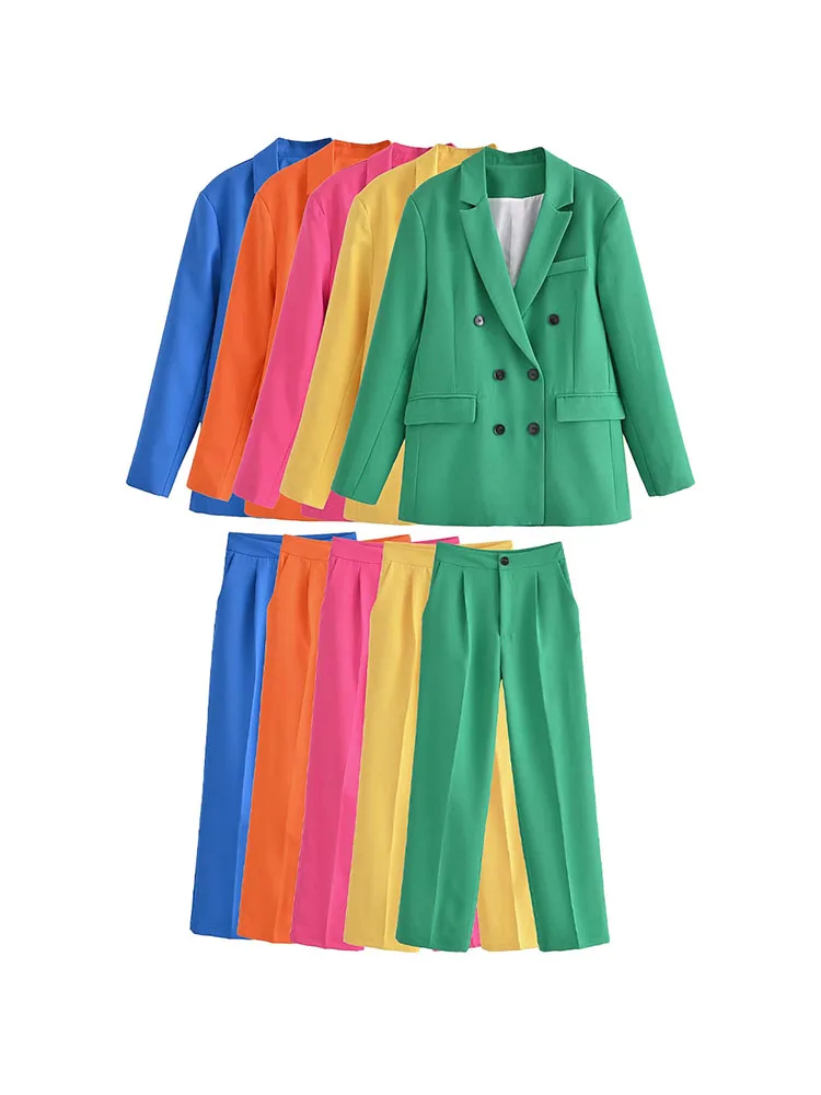 

BM&MD&ZA Women 2022 New Fashion Double Breasted Blazer Coat suit Vintage Long Sleeve Pockets Female Outerwear Chic