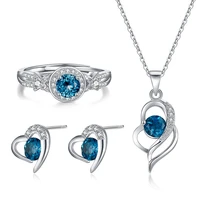 natural topaz jewelry set s925 silver inlaid colored treasure ring necklace earrings swiss sapphire