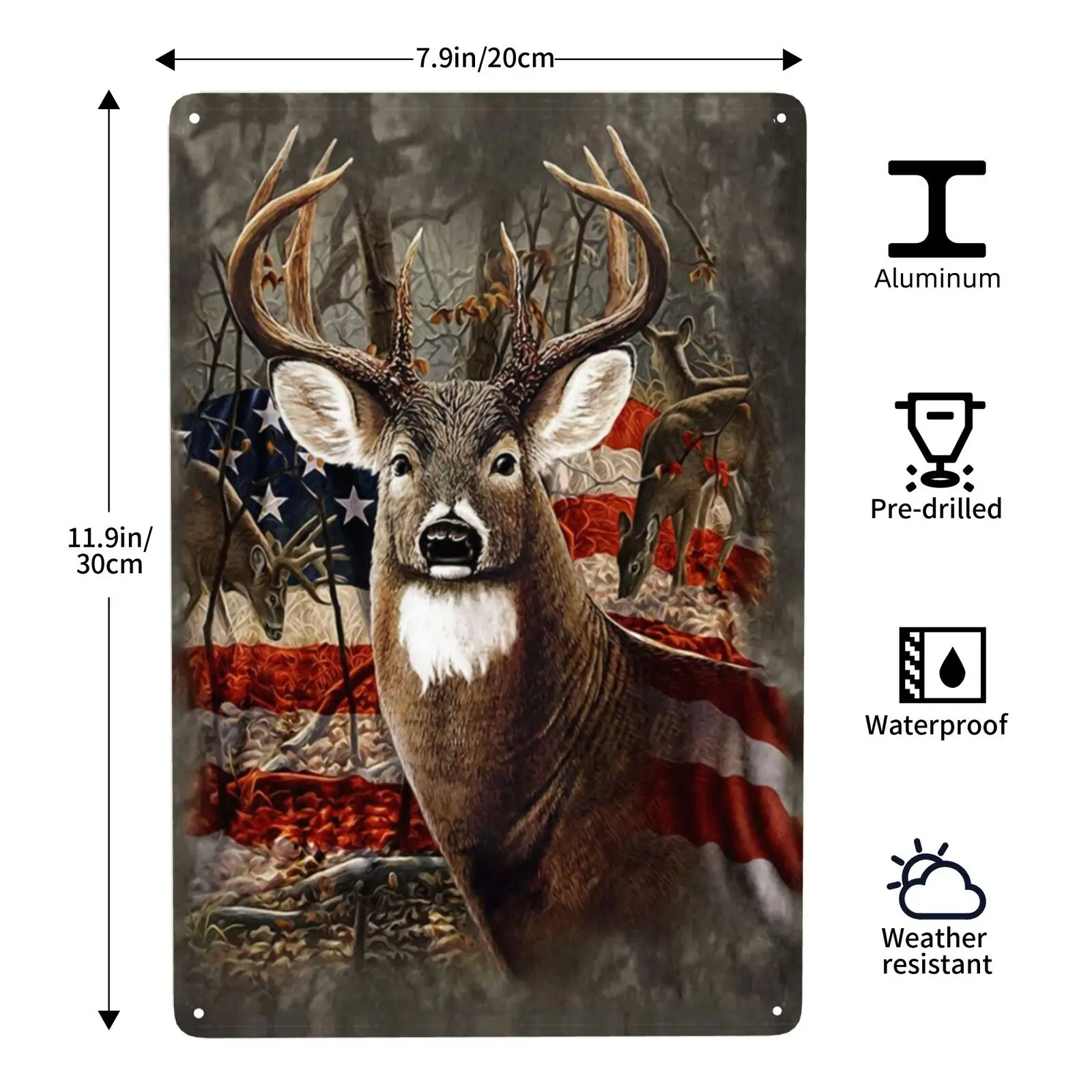 

Metal Tin Sign, American Flag Deer Wall Art Decor, Retro Vintage Kitchen Bar Pub Bedroom Wall Decor Cafe Living Room