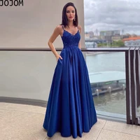 dress 2022women navy blue sexy v neck formal evening dress spaghetti strap silk satin prom party dresses side split evening gown