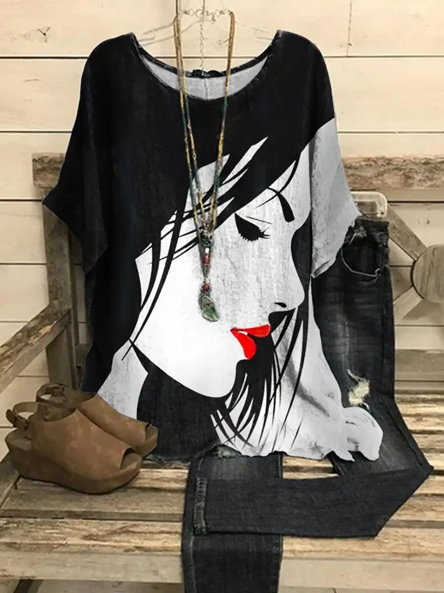 

Женский Повседневный Топ с принтом лица