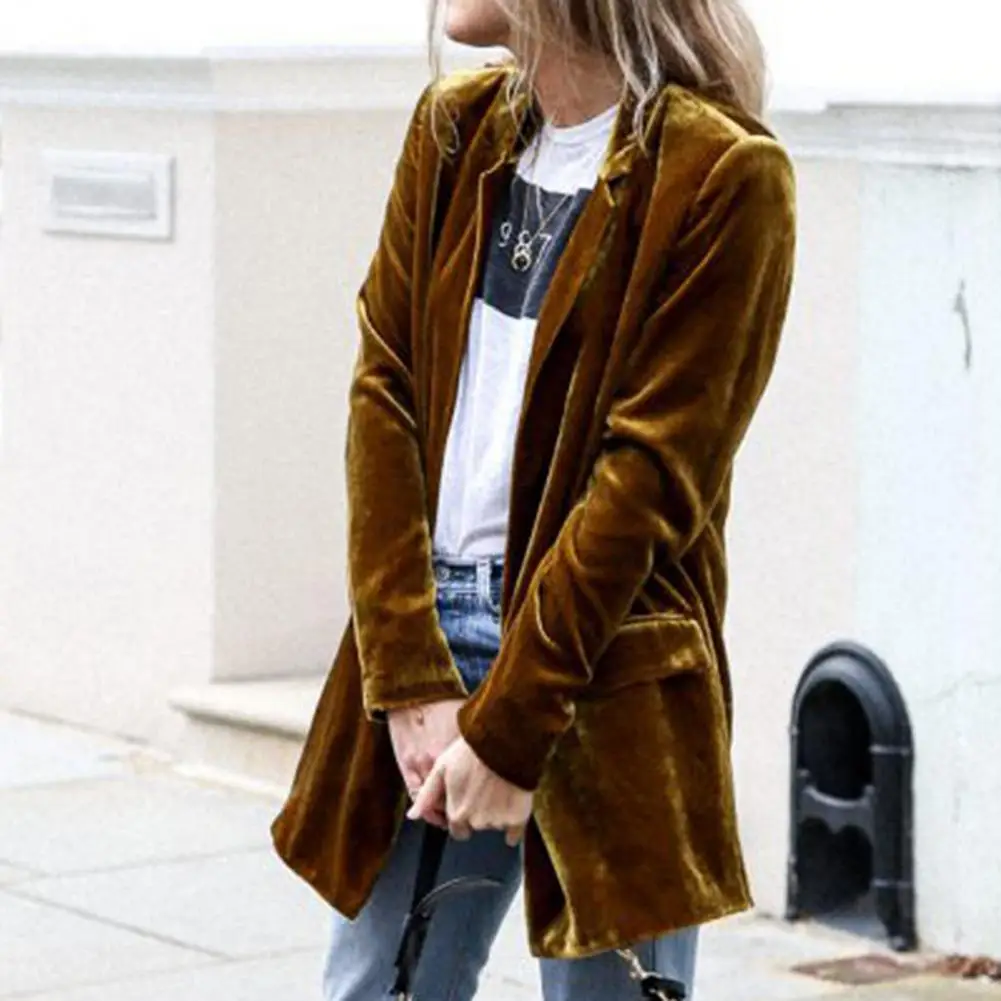

Popular Suit Coat Long Sleeve Elegant Relaxed Fit Mid-length Suit Coat Women Blazer Office Lady Blazer