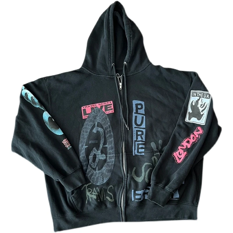 

Кардиган Трэвис Скотт О2 с капюшоном на молнии, худи с капюшоном С КАКТУСОМ и Джеком для мужчин и женщин, черный джемпер для мальчиков, пулове...