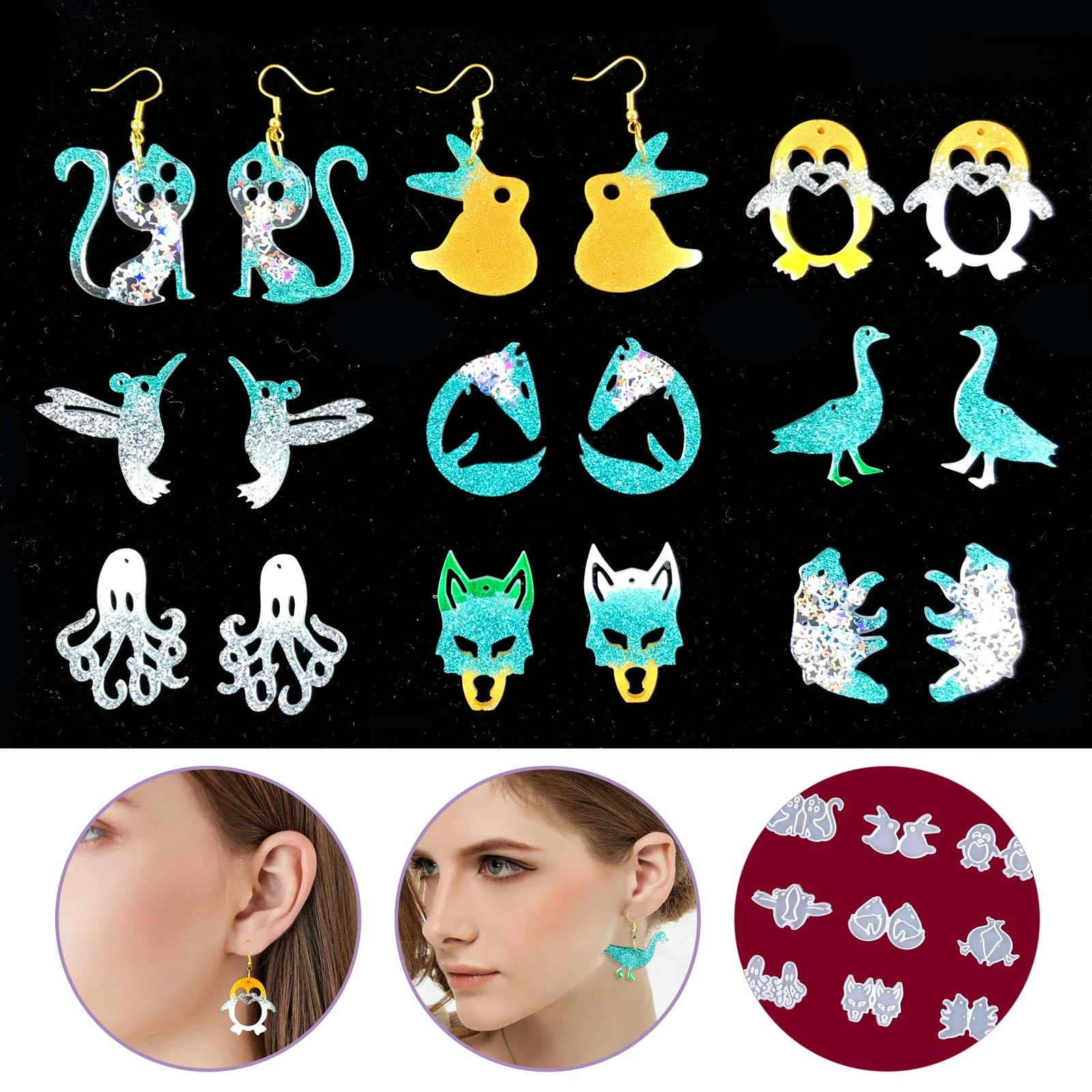 

Серьги в виде животных, искусственные бриллианты, украшение в виде капли, силиконовая форма