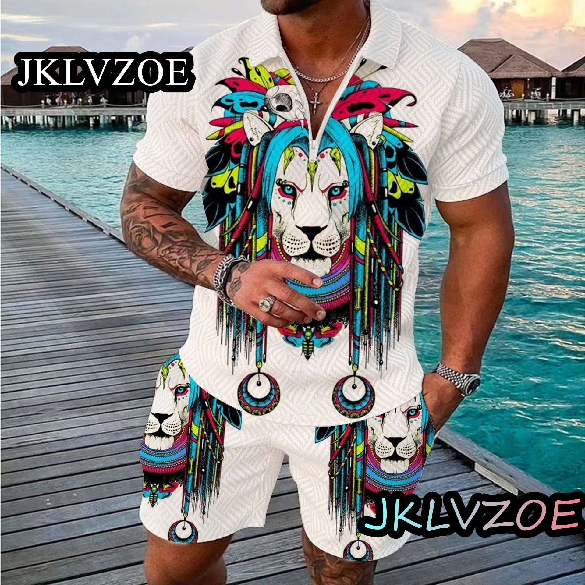 Men's Summer Sportswear Men's Shorts Suit Polo Shirt Set Fashion Daily Casual Beachwear Animal 3D Printing 2 Pack