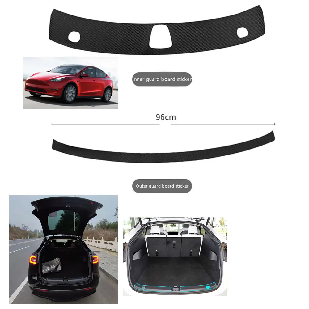 

Rear Bumper Guard Sill Plate leather For Tesla Model Y Carbon Fiber PU Leather Sticker