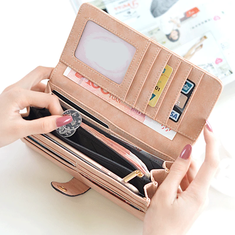 Many Departments Faux Suede Long Wallet Women Matte Leather Lady Purse High Quality Female Wallets Card Holder Clutch Carteras