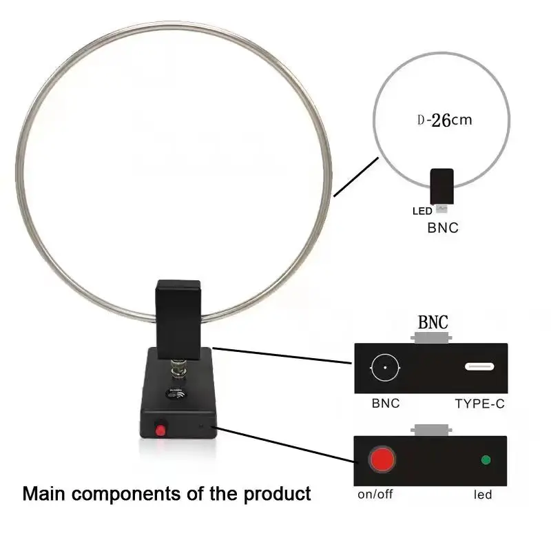 

GA-800 Active Loop Antenna 10KHz-159MHz HF Short Wave Antennas For Radios Small Active Loop Shortwave Antenna For Radios