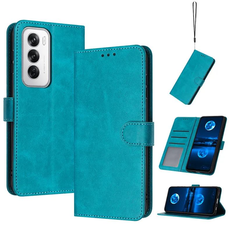 Фото Кожаный чехол с магнитной застежкой для OPPO Reno12 Pro, Reno11 F 5G, Reno 12, 11 Pro, Reno11F, однотонный, с эффектом кожи, кошелек-портмоне №4