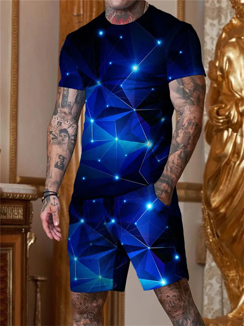 

3d Printing Men's Suit Summer Sportswear T-shirt + Shorts 2-piece Set Fashion Tracksuits Streetwear Sets Chándales Suit Male