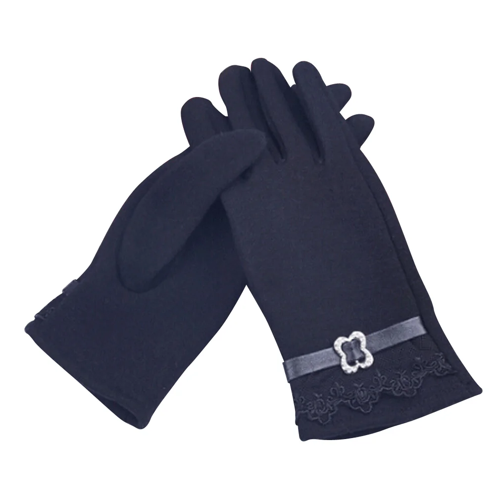 

Женские кружевные теплые Нескользящие пальцы с сенсорным экраном для езды на велосипеде и занятий спортом на открытом воздухе (черный)