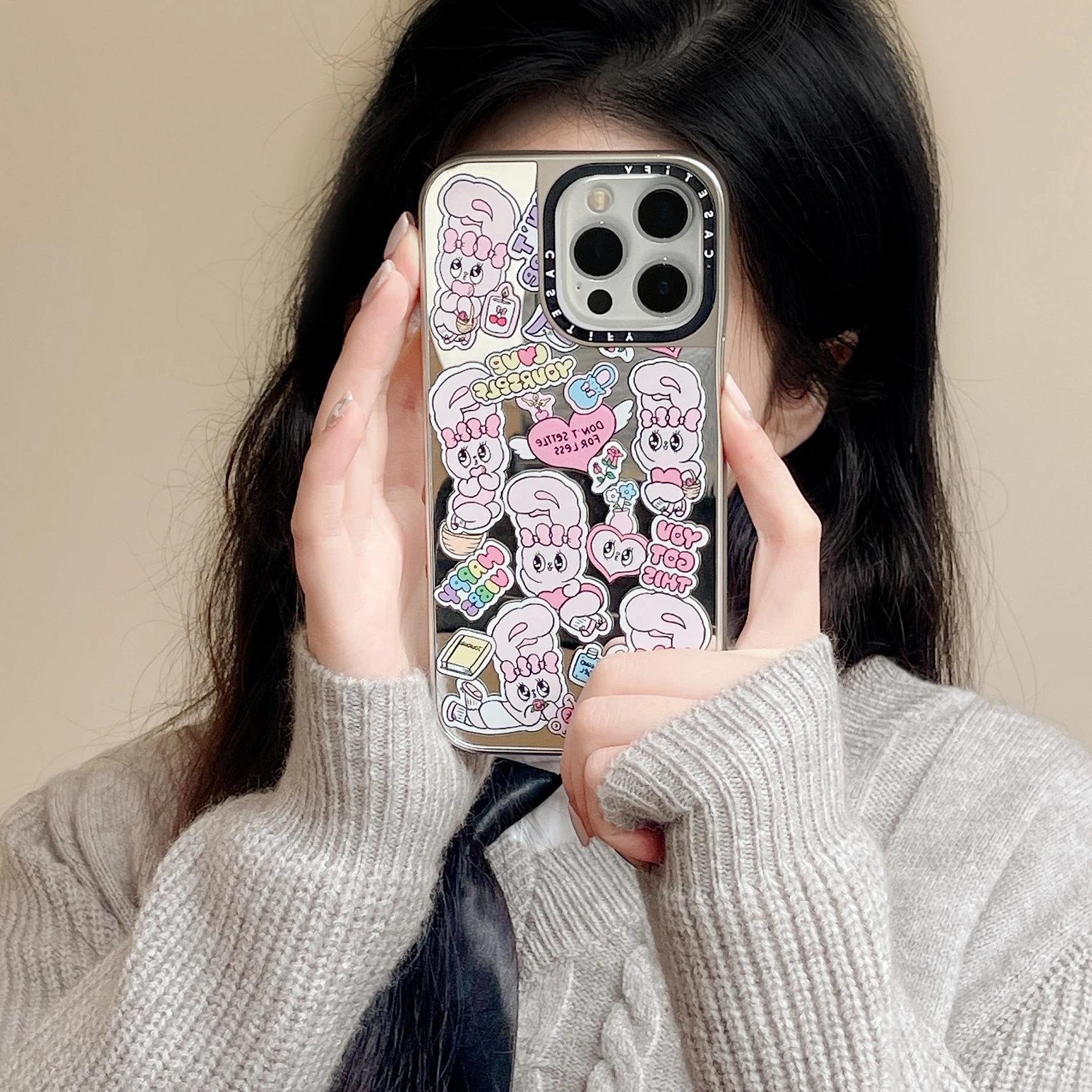 

CASETIFY Mirror cute bunny Phone Case For iPhone 14 13 12 11 Pro Max X XR XS MAX 7 8Plus Back Cover