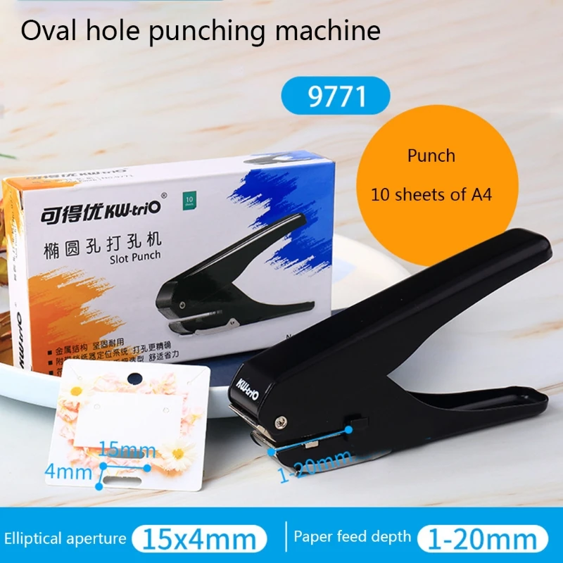 Multifunctional Single Hole Punch Oval Hole Puncher Paper Capacity 10 Sheets with Positioning Ruler Confetti Storage Bin H8WD