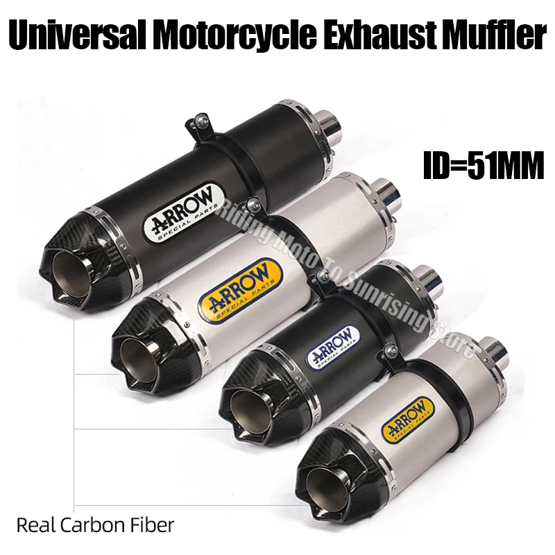 Universal 51MM Carbon Fiber Arrow Motorcycle Exhaust Muffler Escape for Kawasaki Honda Suzuki Yamaha ETC Modified Parts