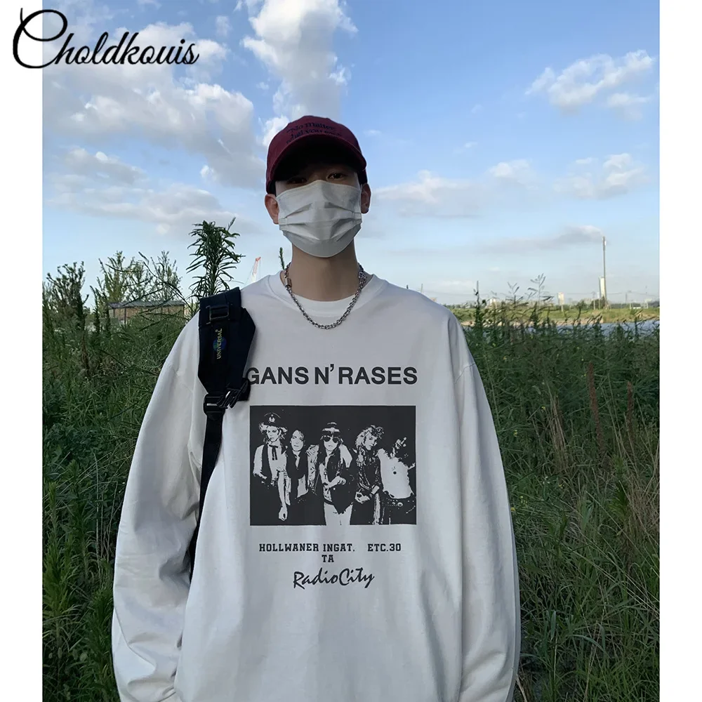 Мужская свободная толстая футболка с длинными рукавами 200 г весенне-осенний